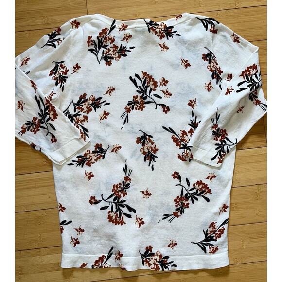 Ann Taylor Factory Womens Cream Fall Floral Sweater Sz XL Long Sleeve Crew Neck - Picture 2 of 6